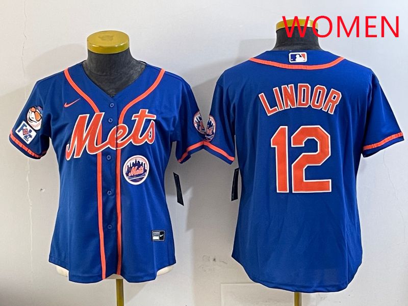 Women New York Mets #12 Lindor Blue Game Fashion 2025 Nike MLB Jersey style 5